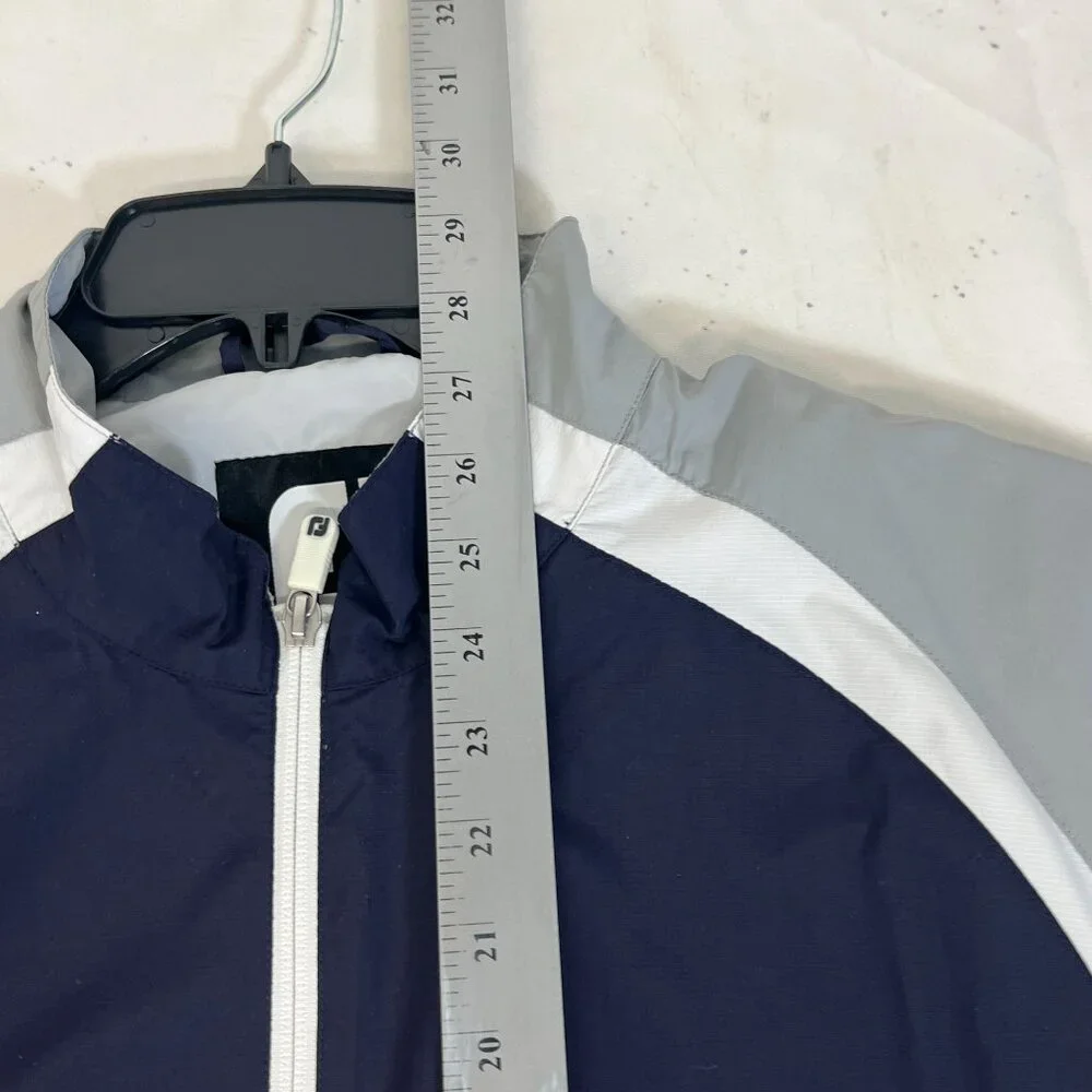 FootJoy Troon Mens Golf Windbreaker Jacket Navy & Gray White Zipper Lightweight‎